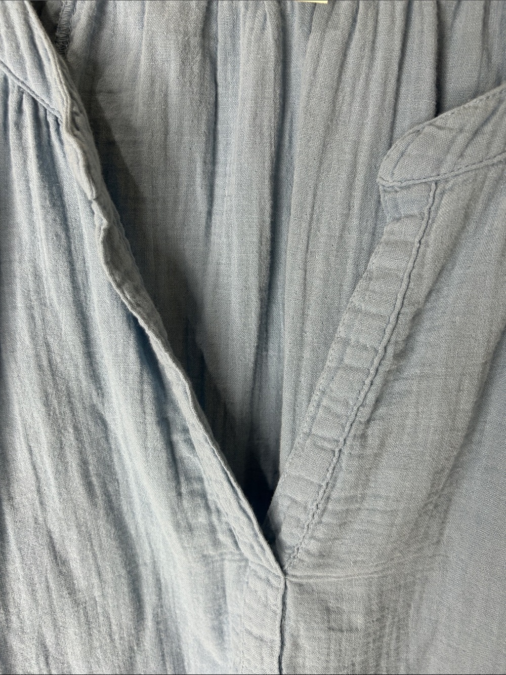 dylan Blue Textured V-Neck Peasant Top - Picture 5 of 15